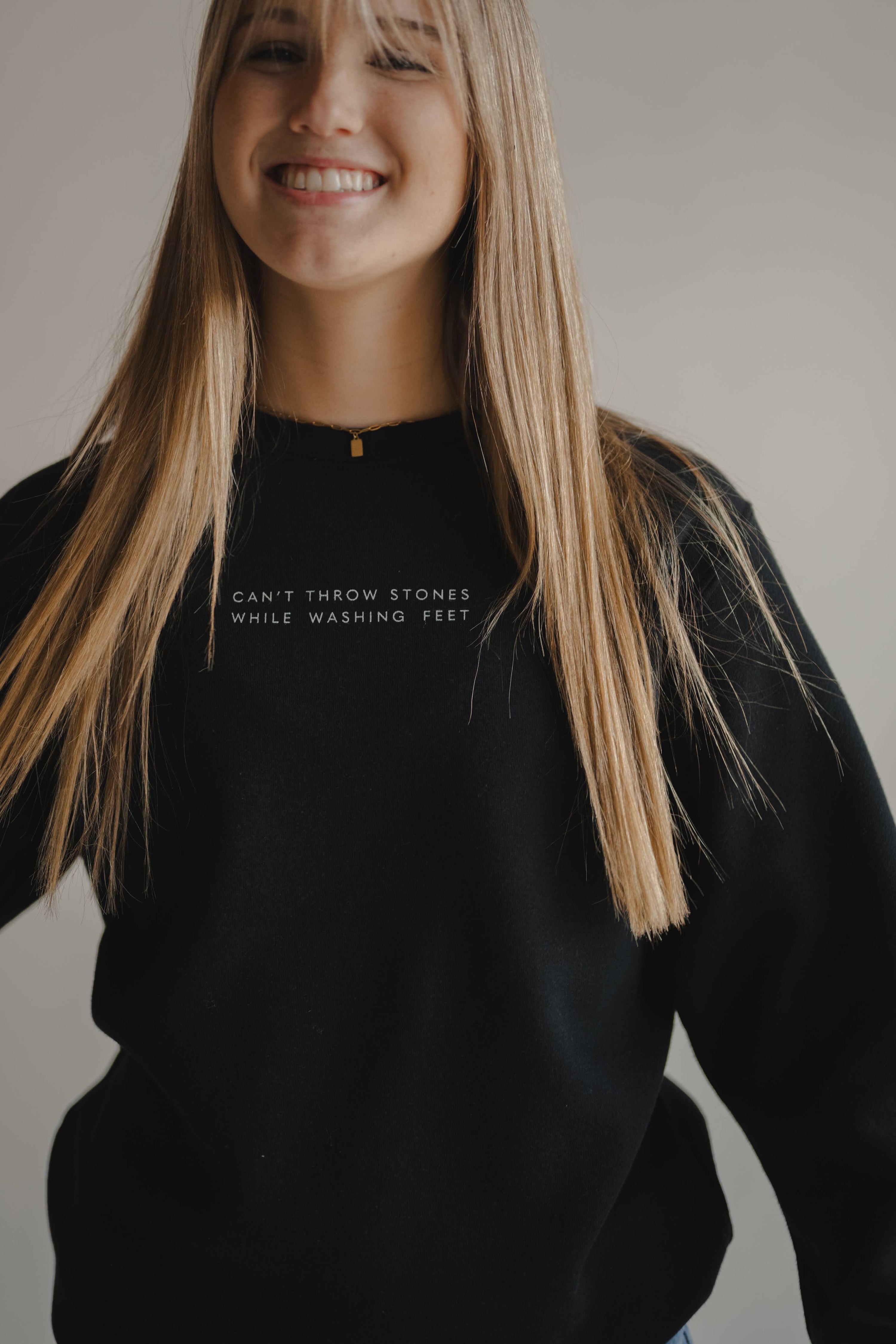 Can't Throw Stones Pullover- Black